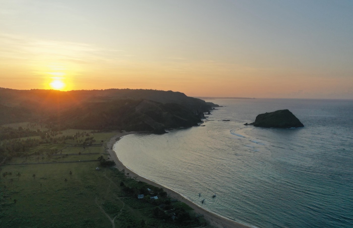 the bay at sunset from above