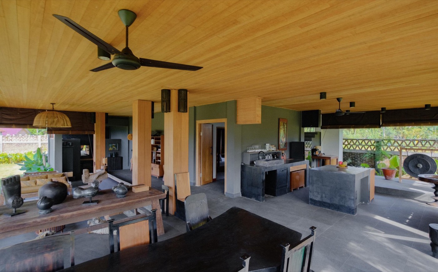 the living room from inside looking towards the kitchen