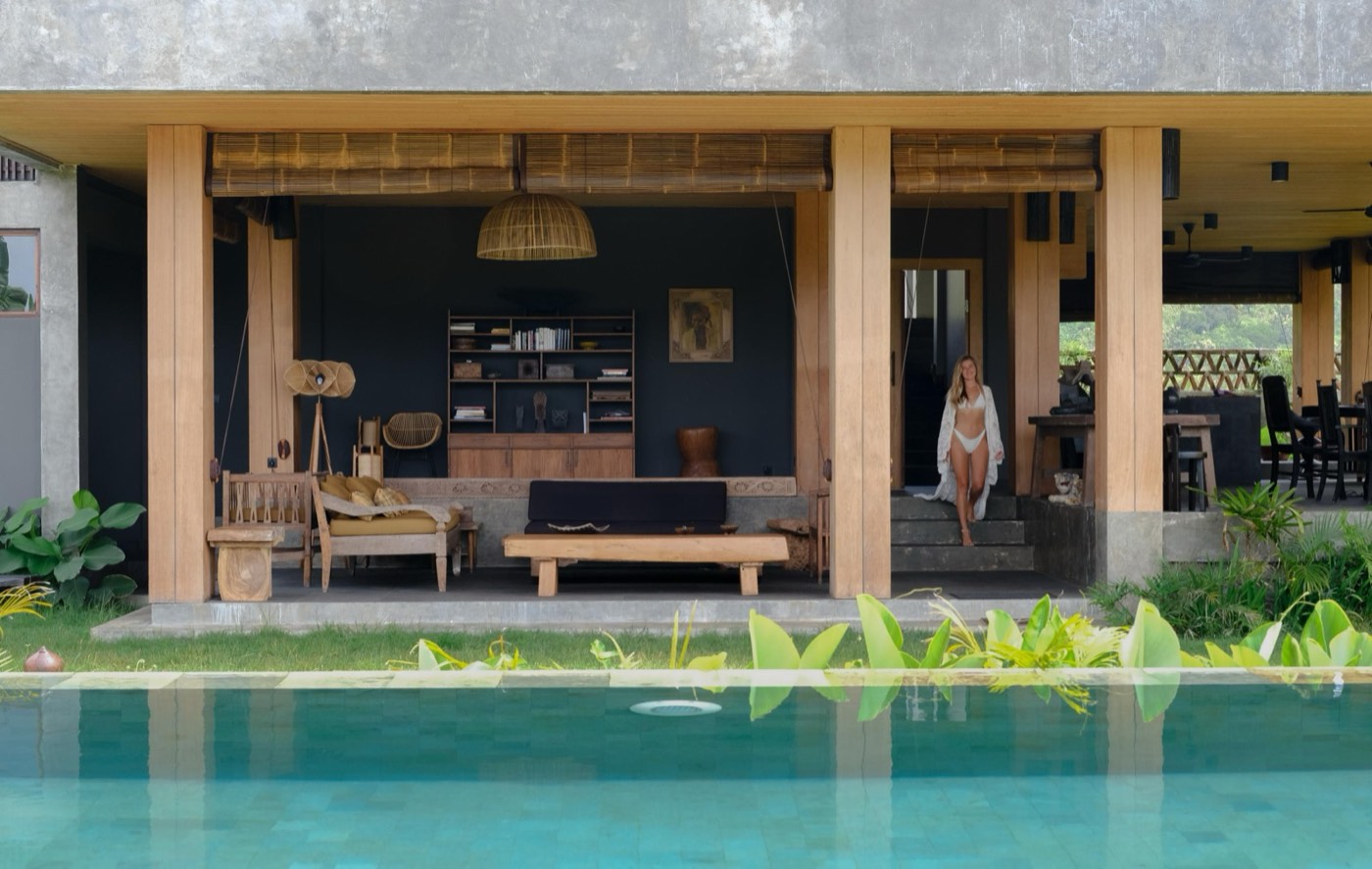 the open ground floor living room seen from the pool